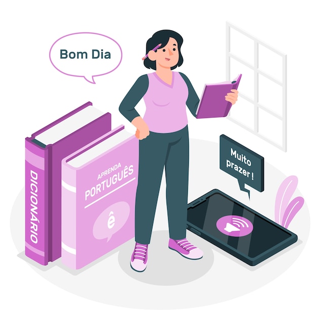 Vettore gratuito imparare l'illustrazione del concetto di portoghese