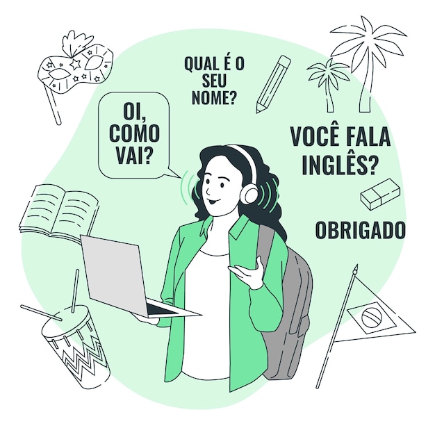 Free vector learning portuguese concept illustration