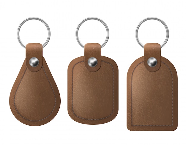 Leather keychains, brown keyring holders set.