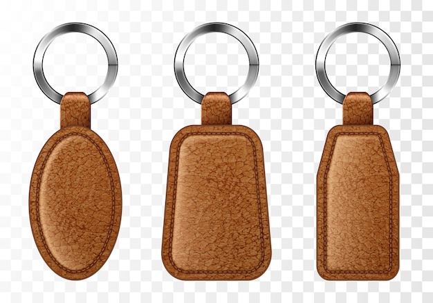 Free vector leather keychains, brown keyring holders set.