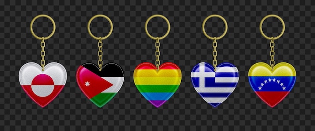 Free vector leather keychains in heart shape with flags