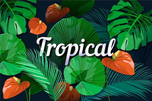 Leaves and calla flowers tropical lettering