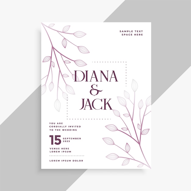 Free vector leaves decorative wedding flyer template design