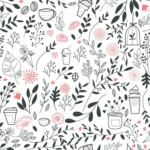 Free vector leaves and drinks pattern background