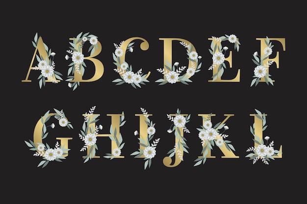Leaves and flowers on alphabet letters