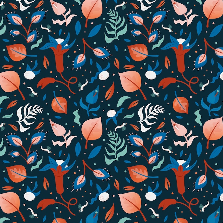 Free Vector leaves and flowers pattern