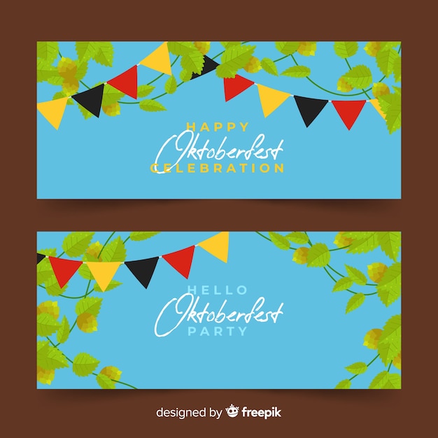 Oktoberfest Banners with Leaves and Garlands – Free Vector Download