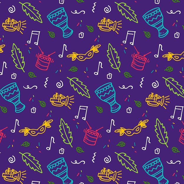 Free vector leaves and music seamless carnival pattern