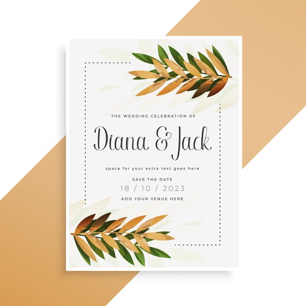 Leaves print beautiful wedding card design