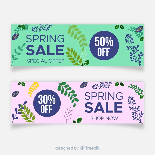 Leaves spring sale banner template