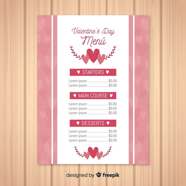 Leaves valentine menu template