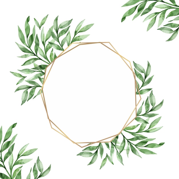 Бесплатное векторное изображение Листья с золотой рамкой, акварельный дизайн