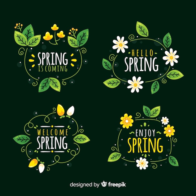 Free vector leaves wreath spring label set