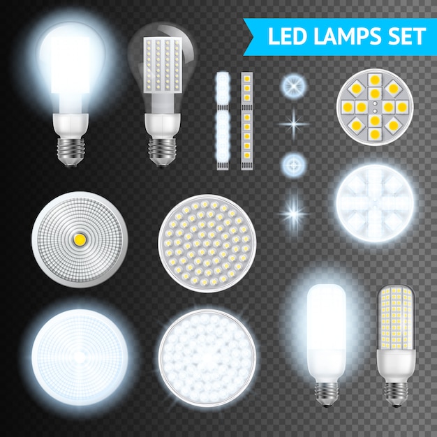 Vettore gratuito set di lampade a led trasparenti