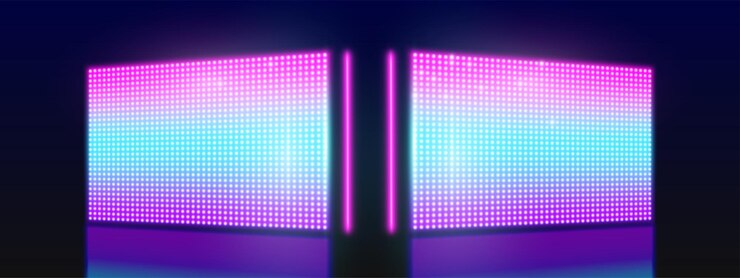Free Vector led screen panels set glowing on dark background