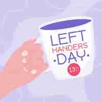 Free vector left handers day with hand holding mug