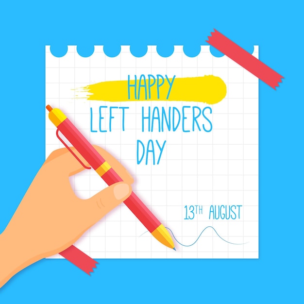 Free vector left handers day with hand and pen