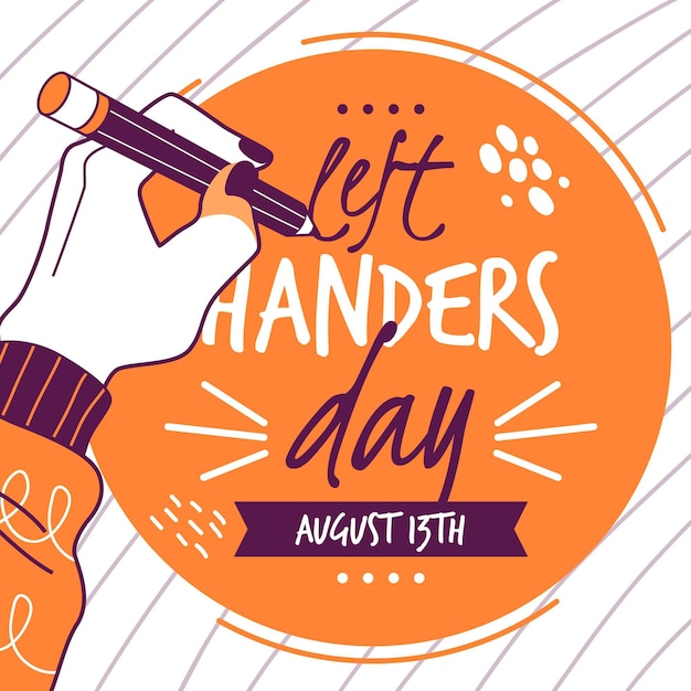 Free vector left handers day with hand writing