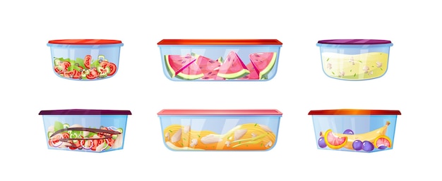 Free vector leftover plastic lunch food containers storage