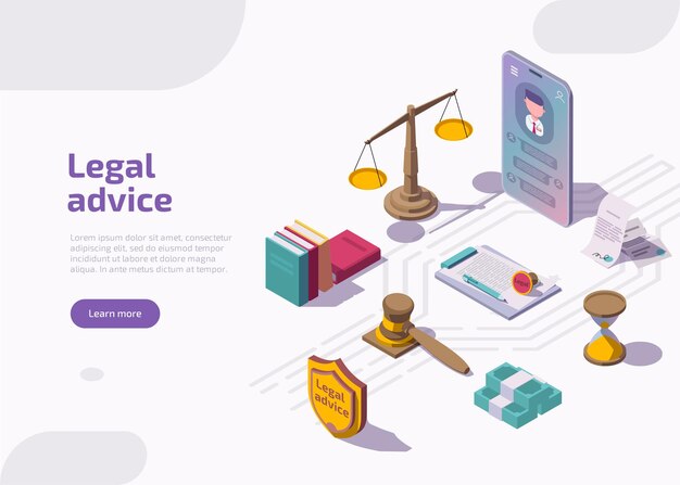 Legal advice isometric landing page.