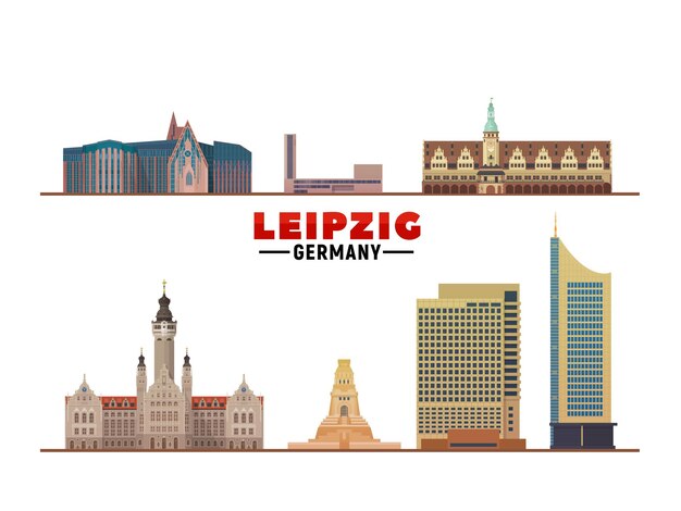 ライプツィヒドイツの白い背景の有名なランドマークフラットベクトルイラスト近代的な建物とビジネス旅行や観光のコンセプトバナーやウェブサイトの画像