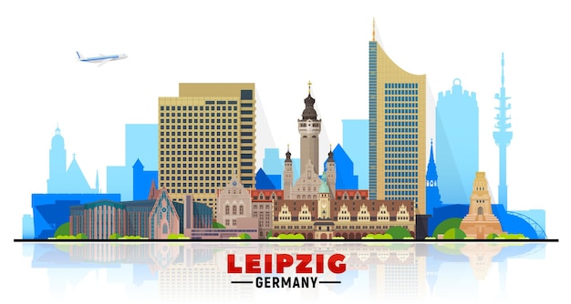 白い背景のライプツィヒドイツのスカイラインフラットベクトルイラストモダンな建物とビジネス旅行や観光のコンセプトバナーやウェブサイトの画像