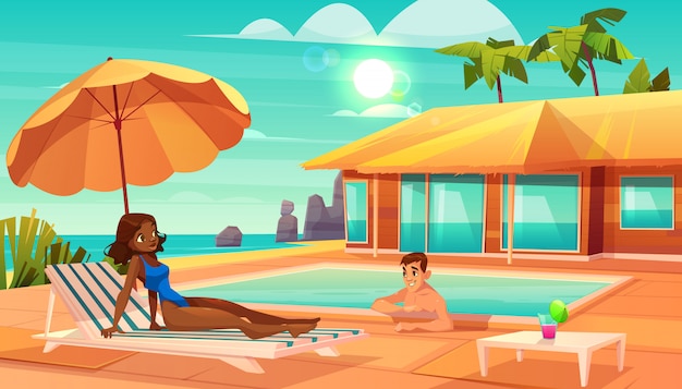 Leisure on tropical resort cartoon vector.