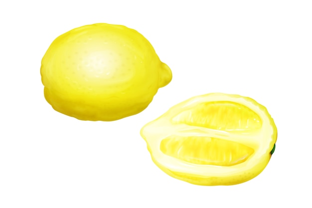 Лимонная иллюстрация цитрусовых целых и половинчатых срезов
