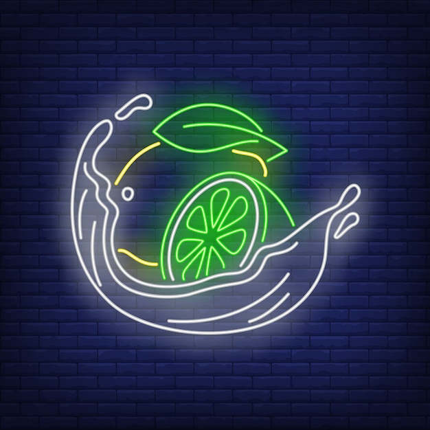 Free vector lemon, lime and liquid splash neon sign