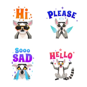 .lemur emotions polygonal icons set