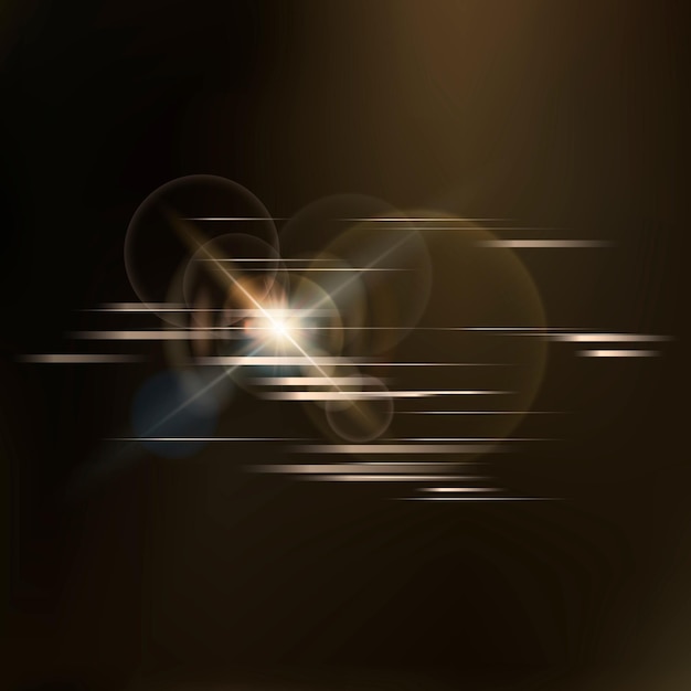 Lens flare vector technology icon in gold on black background