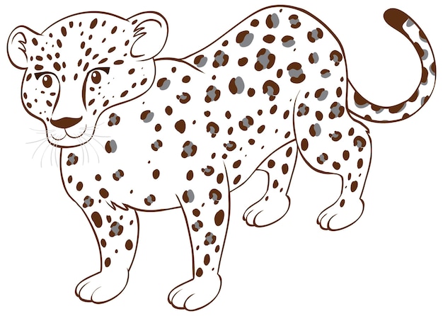 Vettore gratuito leopardo in stile semplice doodle su priorità bassa bianca