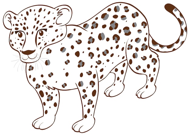 Леопард в простом стиле каракули на белом фоне