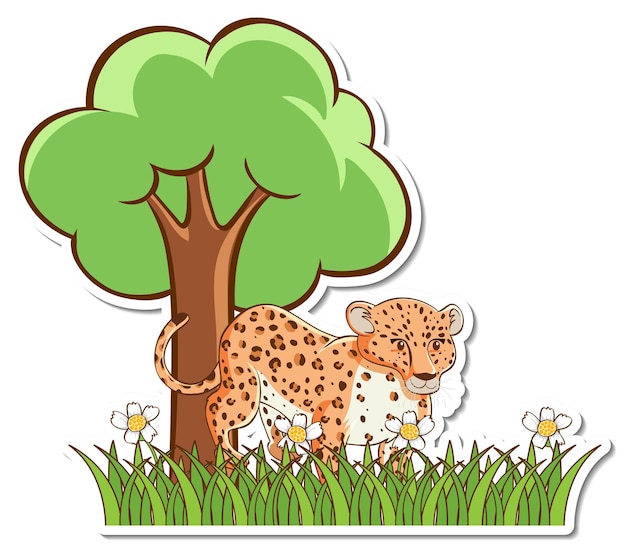 Leopard standing in grass field sticker