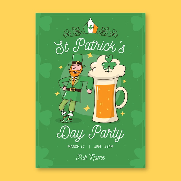 Vettore gratuito leprechaun danzante e una pinta di birra st. giorno di patrick