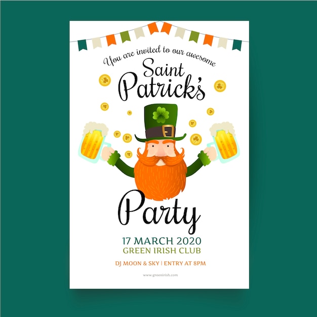 Free vector leprechaun holding beers st. patrick's day poster