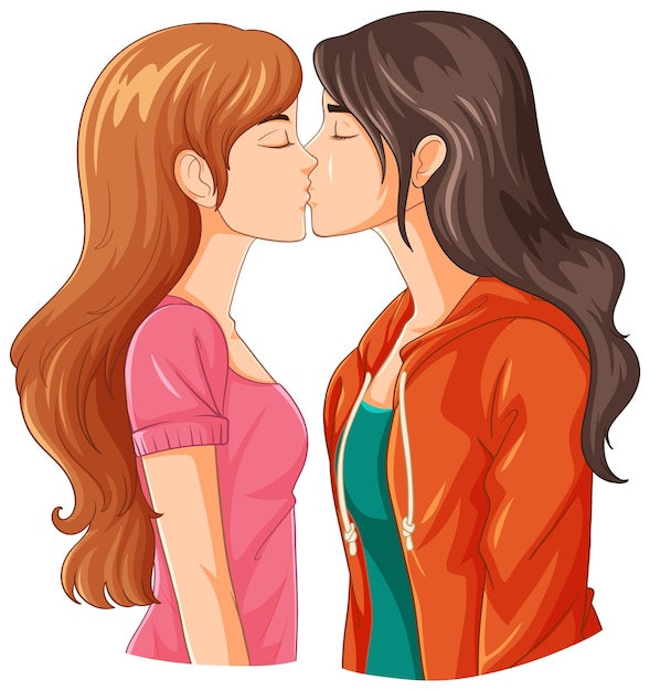 Free vector lesbian couple cartoon kissing