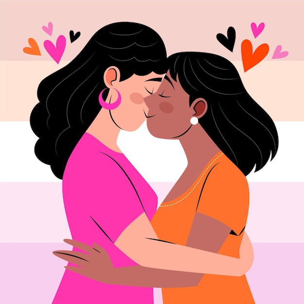 Free vector lesbian couple kiss in flat design style