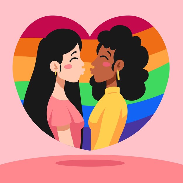 Free vector lesbian couple kiss in hand drawn style