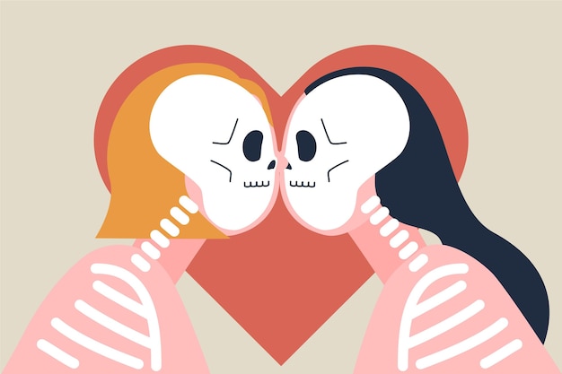 Бесплатное векторное изображение Лесбийская пара поцелуй в стиле плоский дизайн