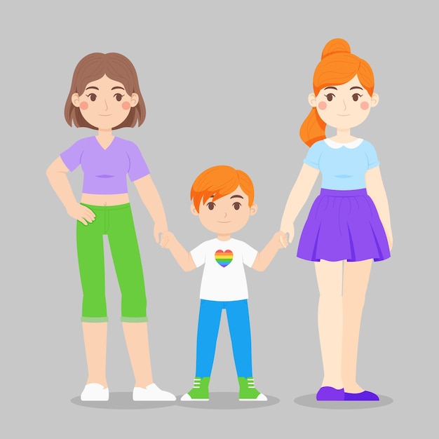 Бесплатное векторное изображение Лесбийская пара с ребенком на иллюстрации