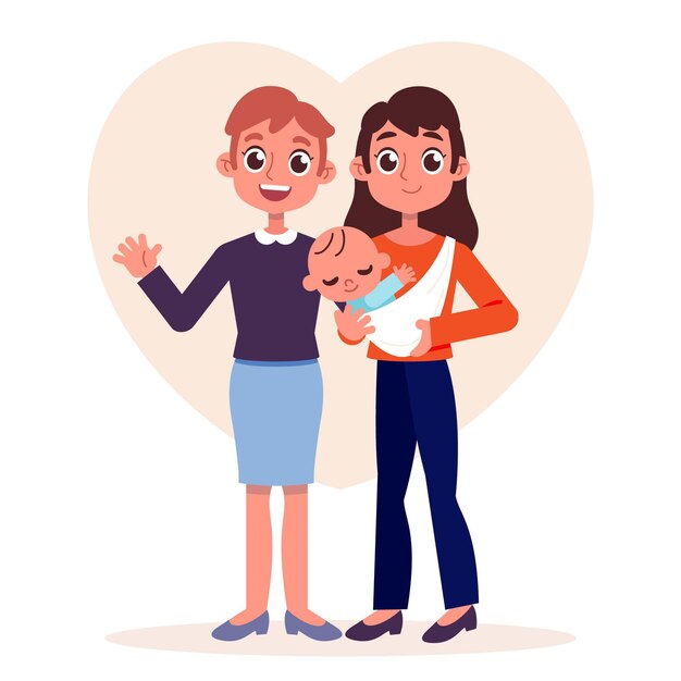 Lesbian couple with a child illustrated