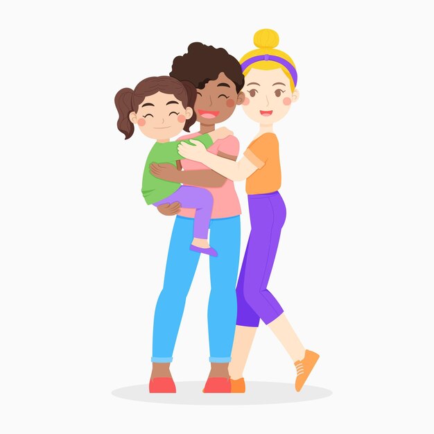 Lesbian couple with a kid illustrated