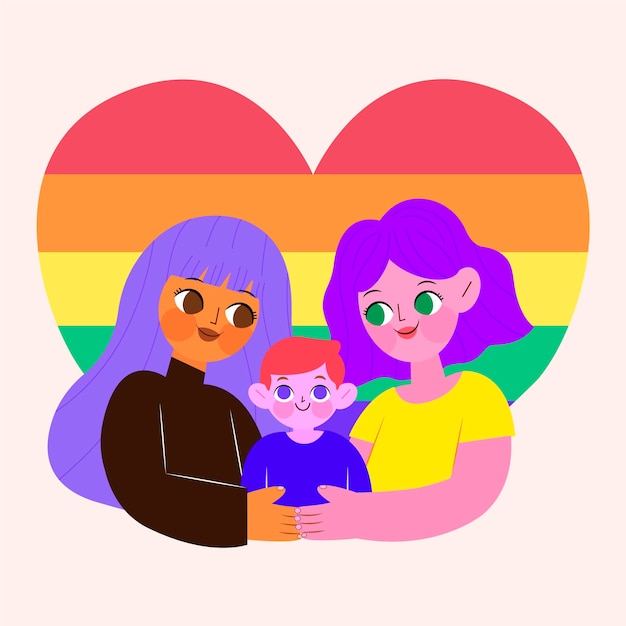 Lesbian couple with a kid illustrated