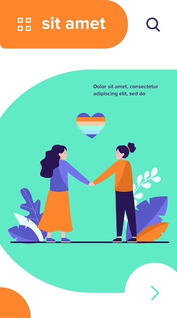 Free vector lesbian couple with rainbow heart