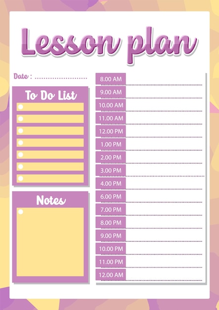 Free vector lesson plan schedule with hourly todo list