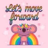 Free vector let's move forward lettering with koala illustration