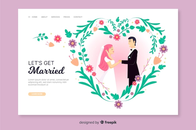 Free vector let us get married wedding landing page