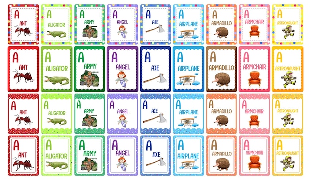 Letter a alphabet flashcard set