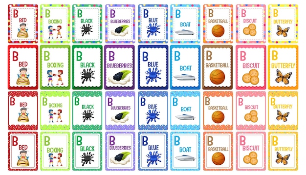 Free vector letter b alphabet flashcard set